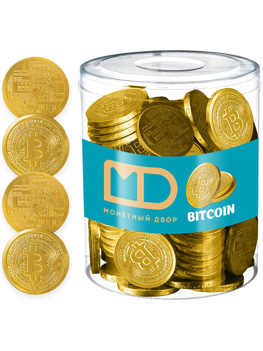 Шоко монеты в банке "Биткоин", 6 г/50 шт