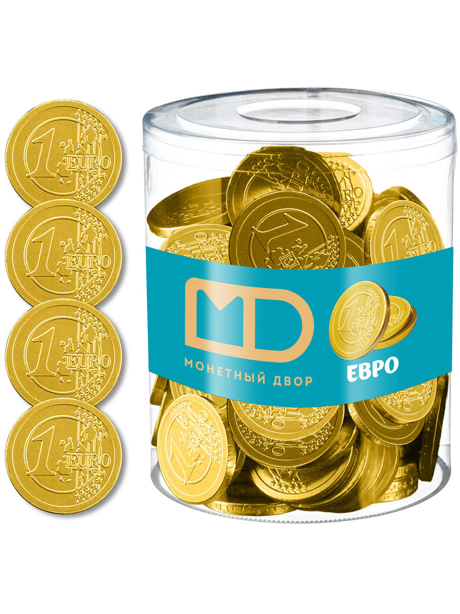 Шоко монеты в банке "Евро", 6 г/50 шт